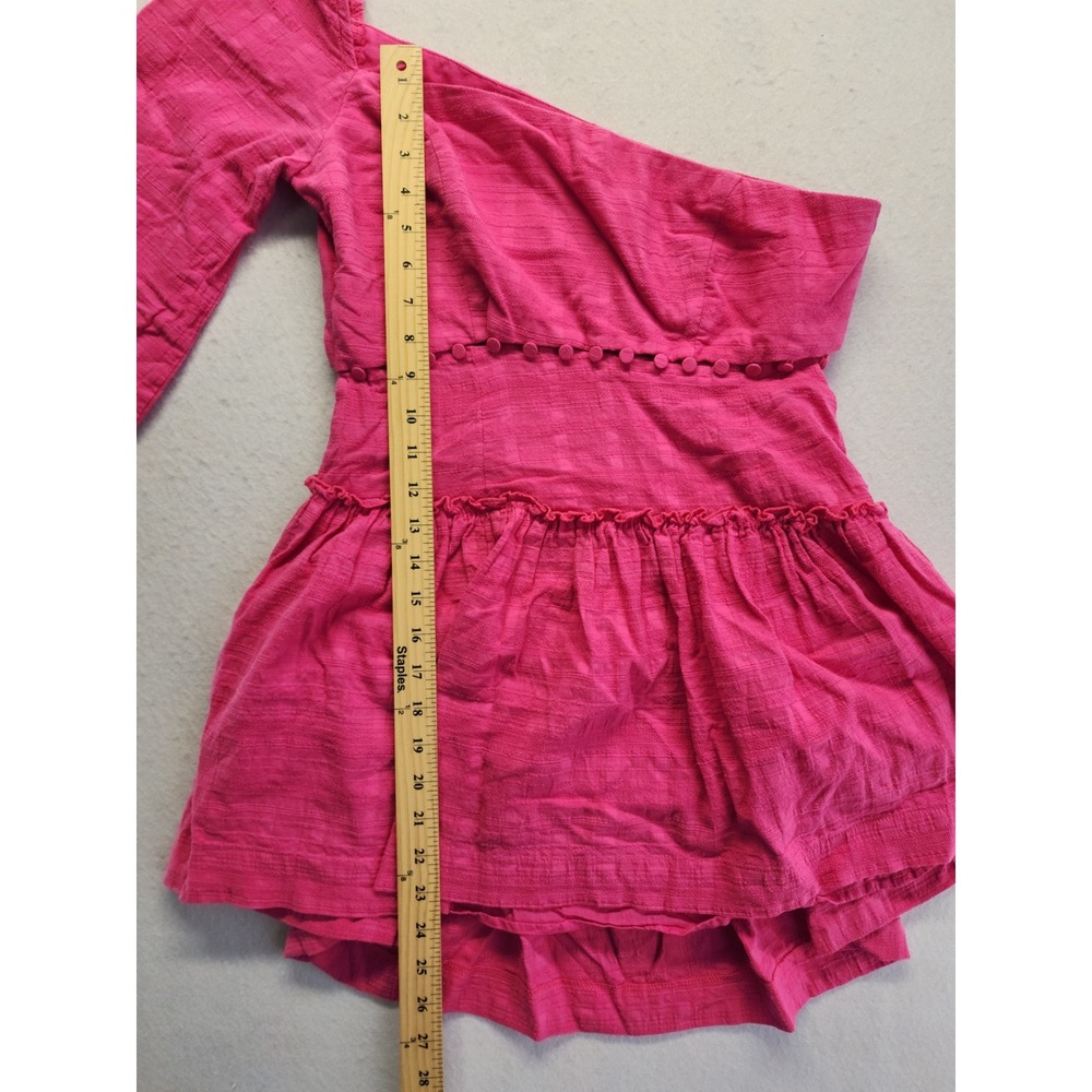 Seven Wonders Hot Pink One Shoulder Ruffle Cotton Top L US 8 - Picture 6 of 7